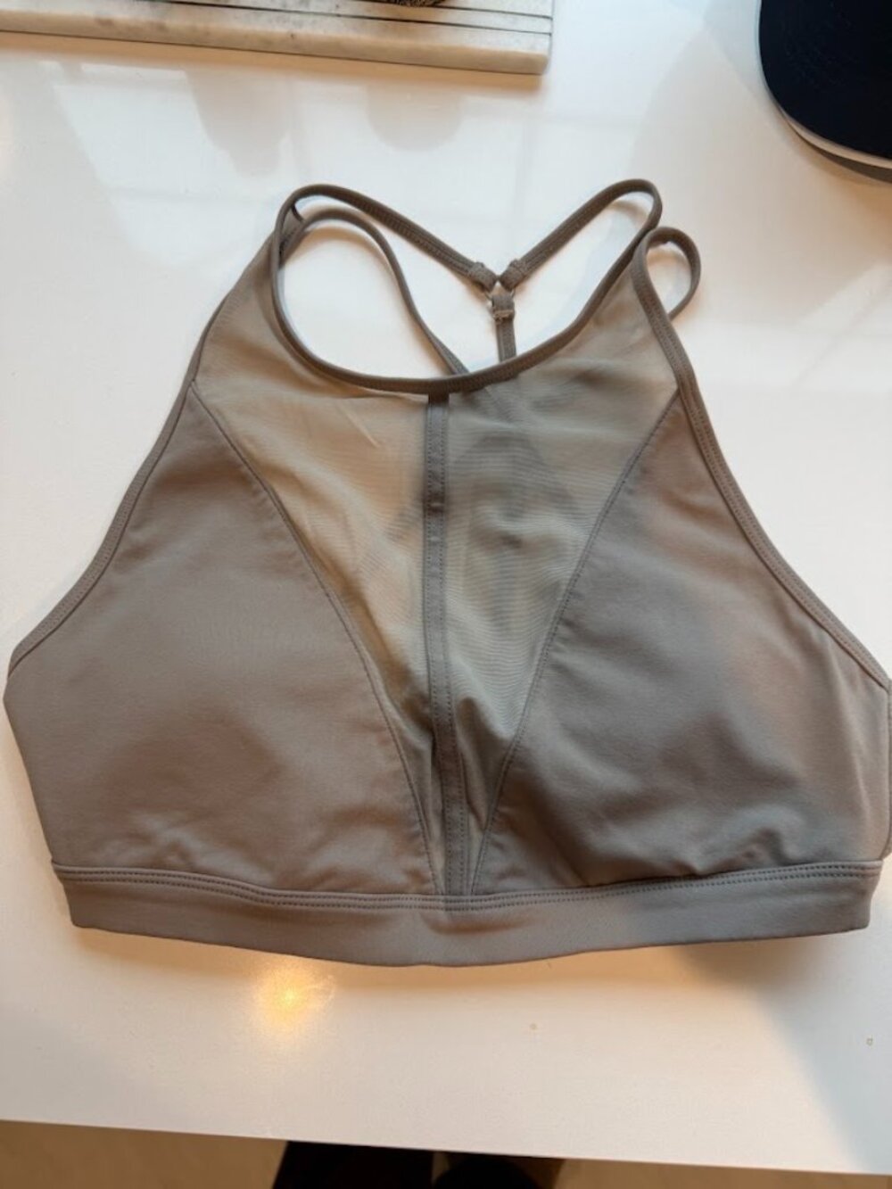 ALO Beige High-Neck/Halter Sports Bra | Size Small